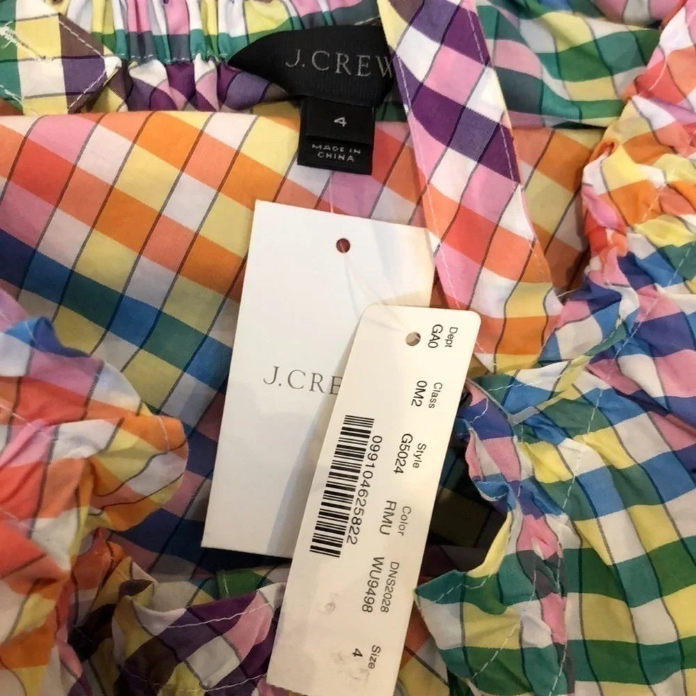 J. Crew Rainbow Gingham Button Front Ruffle Top 4